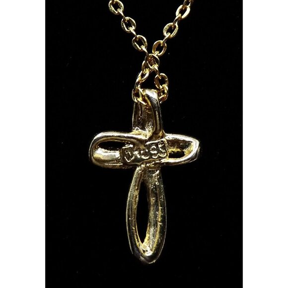 Beautiful Cross Chain Necklace Light Blue White Stones Goldtone - Picture 3 of 4